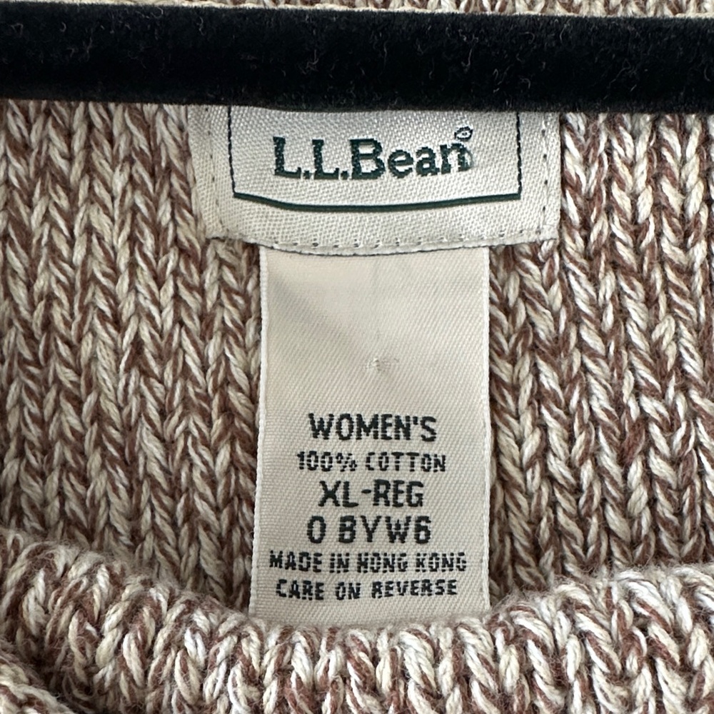 L.L.Bean Women’s XL Brown White 100% Cotton Knit Button Front Cardigan Sweater - Picture 2 of 4